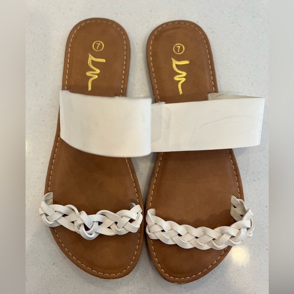 Double strap white sandals. Size 7